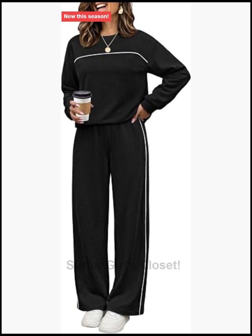 2 Piece Lounge Set Women Long Sleeve Top Wide Leg Pants Matching Set
